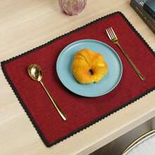 1個美式復古亞麻編織墊蕩,純色亞麻隔熱桌墊,杯和碗的鏤空圍邊杯墊,ins風格 - 酒紅色 - 查看 1