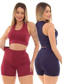 Women Sports Sets - 酒紅色 - 查看 2