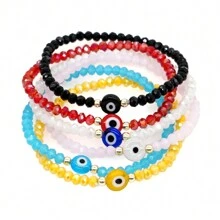 土耳其魅力邪眼串珠手链女士手链时尚珠宝波西米亚风彩色夏季海滩水晶珠手链 - 玻璃眼睛手鍊 - 查看 3