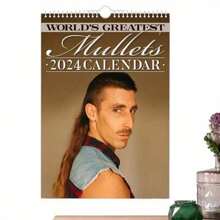 World's Greatest Mullets Hangable Wall Schedule Art Moon Calendar 2024 Wall Calendar Decor Creatures Office Calendar - Apricot - View 2