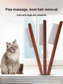 Cat/Dog Lover Gift And Dog/Cat Mom Love Pet Cat Lover And Cat Mom Loves And Dog Lover And Dog Mom Loves Remove Floating Hair, Remove Fleas, Clean And Beautify Wooden Retro Comb - Brown - View 1