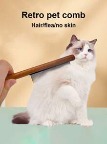 Cat/Dog Lover Gift And Dog/Cat Mom Love Pet Cat Lover And Cat Mom Loves And Dog Lover And Dog Mom Loves Remove Floating Hair, Remove Fleas, Clean And Beautify Wooden Retro Comb - Brown - View 2