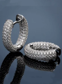 1 Pair Fashionable Round Earrings, Unisex Micro-Inlaid Sparkling Zirconia Earrings, Personalized Accessories Suitable For Party And Everyday Wear - Silver - View 4