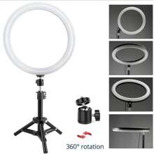 1pc 21.65inch Floor-Standing Bracket 12-Inch Live Broadcast Light, For Studio Photography Makeup Lighting Ringlight - Black and White - View 3