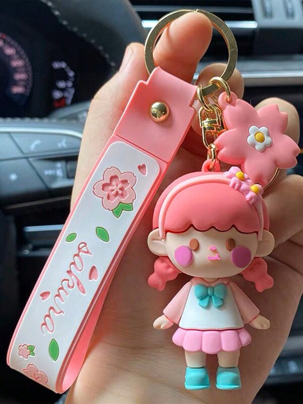 1 Peça Lindo Chaveiro Rosa de Desenho Animado, Acessórios de Carro do Dia dos Namorados, Enfeite de Bolsa, Escola
