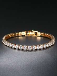 1pc Light Luxuriant Pink Cubic Zirconia Inlaid Heart Shaped Bracelet