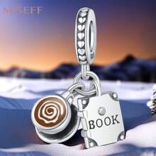 MISEFF MISEFF 2023 Nouveau 1 pièce 925 en argent Sterling tasse à café livre bracelet à breloques de luxe dames cadeau DIY fabrication de bijoux filles cadeau d'anniversaire cadeau de saint valentin cadeau de fête des enfants