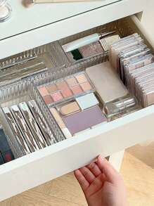 6入組劃分組織化妝品收納箱,樣品組織箱,眉筆粉底盒,卸妝收納盒,化妝刷唇膏眼霜透明盒,展示盒 - 冰川紋透明 - 查看 5