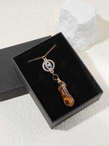 1 件時尚高端天然水晶原石六角柱吊墜帶繞線設計鋅合金標籤項鍊首飾配件 - 水晶六角柱項鍊 - 查看 4