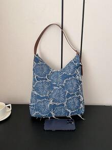 女士四季牛仔效果手提包花朵图案单肩包时尚手提包腋下包适合情人节礼物送给情侣、长辈、老师、朋友 - 彩色 - 查看 4