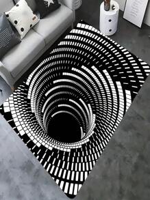 1 件白色聚酯纖維方形漩渦設計地毯,家居客廳裝飾地毯 - 彩色 - 查看 5