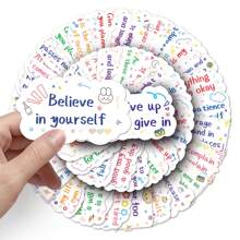 50pcs Inspiring English Phrases Graffiti Waterproof Stickers For Luggage, Water Bottle, Motorcycle, Laptop, Helmet, Skateboard, Desk, And More - Multicolor - View 5