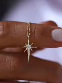 1pc Dainty & Sparkly Star & Eight-pointed Star Shaped Necklace With Versatile Style - Gold - View 4