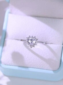 1枚精美浪漫的簡約風格925純銀戒指,鑲有鋯石和心型雪花圖案,適合女性日常佩戴或約會時穿戴 - 心形 - 查看 14