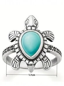 1pc Vintage Turtle Ring With Teardrop Shaped Rhinestone In Bohemian Style, Perfect For Daily Wear