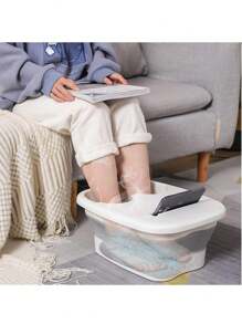 1pc Space-Saving Folding Mop Bucket With Foot Massager - Perfect For Home Bathroom And Spa-Like Experience Bathroom Accessories - Blue - View 5