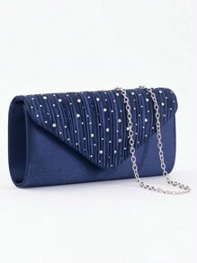 Bolsa de Mão/Ombro Elegante com Decoração de Strass para Festa, com Alça de Corrente + Conjunto de Brincos e Colar com Pingente de Coração de Strass, Presente Perfeito para o Dia dos Namorados para Ela, Melhor Opção de Presente de Dia dos Namorados
