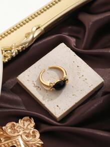 1只時尚精美奢華風格銅鑲嵌天然石巴洛克珍珠、鮑魚貝殼開放式戒指,適合派對、假期、休閒穿著 - 開口戒指 - 查看 7