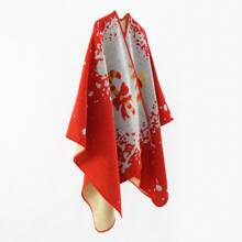 1pc Ladies' Christmas Themed Warm Shawl With Decorative Patterns For Parties - Red - View 4