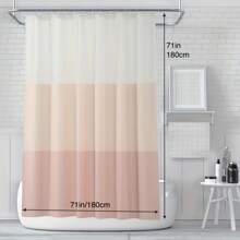 1入組防霉防水peva粉紅條紋漸變淋浴簾,附帶金屬掛鉤12pcs花洒簾環 - 粉色 - 查看 2