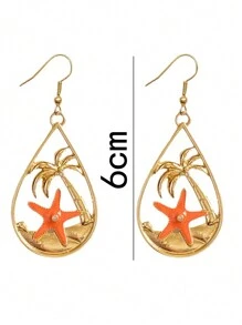 2 chiếc Bông tai hình cây cọ và sao biển mùa hè sáng tạo trên bãi biển - Vàng - Xem 9