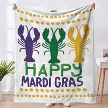 1件瑪迪蓋拉蝦及英文字母印花法蘭絨毛毯,午睡披肩,沙發保護套