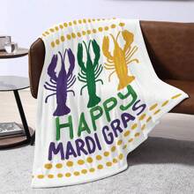 1件瑪迪蓋拉蝦及英文字母印花法蘭絨毛毯,午睡披肩,沙發保護套