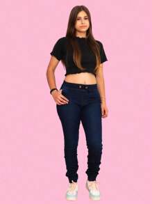 Teen Girls Jeans - 深色水洗藍 - 查看 1