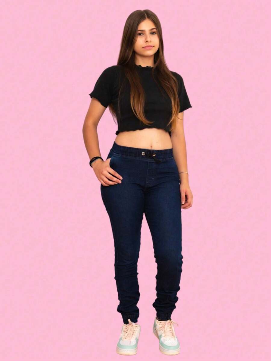 Teen Girls Jeans - 深色水洗藍 - 查看 1