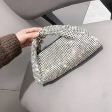 閃閃發光的閃石豪華設計師手袋，適合派對和晚宴，手工製作的女士手拿包 - 銀色 - 查看 5