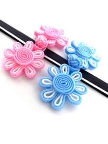 1pc Handmade Double Layered Camellia & Solid Color Retro Style Girls' Coat With Japanese Style Button - Baby Blue - View 4