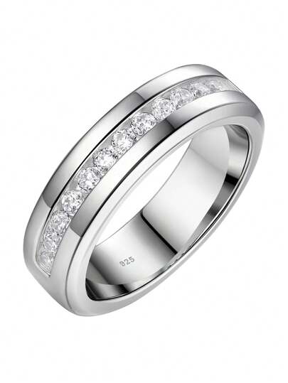 AIHUASI 1pc Glamorous 925 Sterling Silver Rings For Men High Grade Round Cubic Zirconia Wedding Jewelry Valentines Gift Engagement Bridal Jewelry