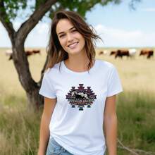 Camiseta T-shirt Casual Country Feminina Texas ALGODÃO - Branco - Visão 1