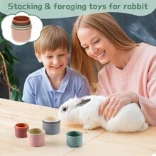 8pcs Bunny Cup Set - Multi-Colored And Reusable Rabbit Toys In Different Sizes, Made Of Safe Plastic Materials For Hiding Food And Playing - Light Grey - View 2