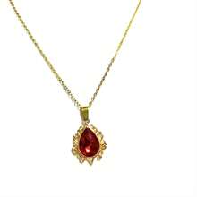 1pc European And American Fashionable Lace Cut-Out & Water Drop Shape Red Pendant Golden Necklace For Personalized Look - Yellow Gold - View 3