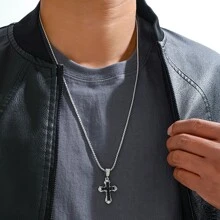 1pc New Simple & Full Rhinestone Cross Pendant Necklace, Fashionable Accessories - Trend - View 5