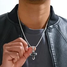 1pc New Simple & Full Rhinestone Cross Pendant Necklace, Fashionable Accessories - Trend - View 3