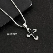 1pc New Simple & Full Rhinestone Cross Pendant Necklace, Fashionable Accessories - Trend - View 4