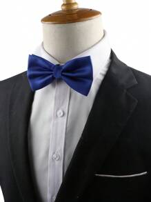 1條純色細格紋休閒萬能領帶,適用於婚禮、慶典和約會穿搭 - 寶藍色 - 查看 1