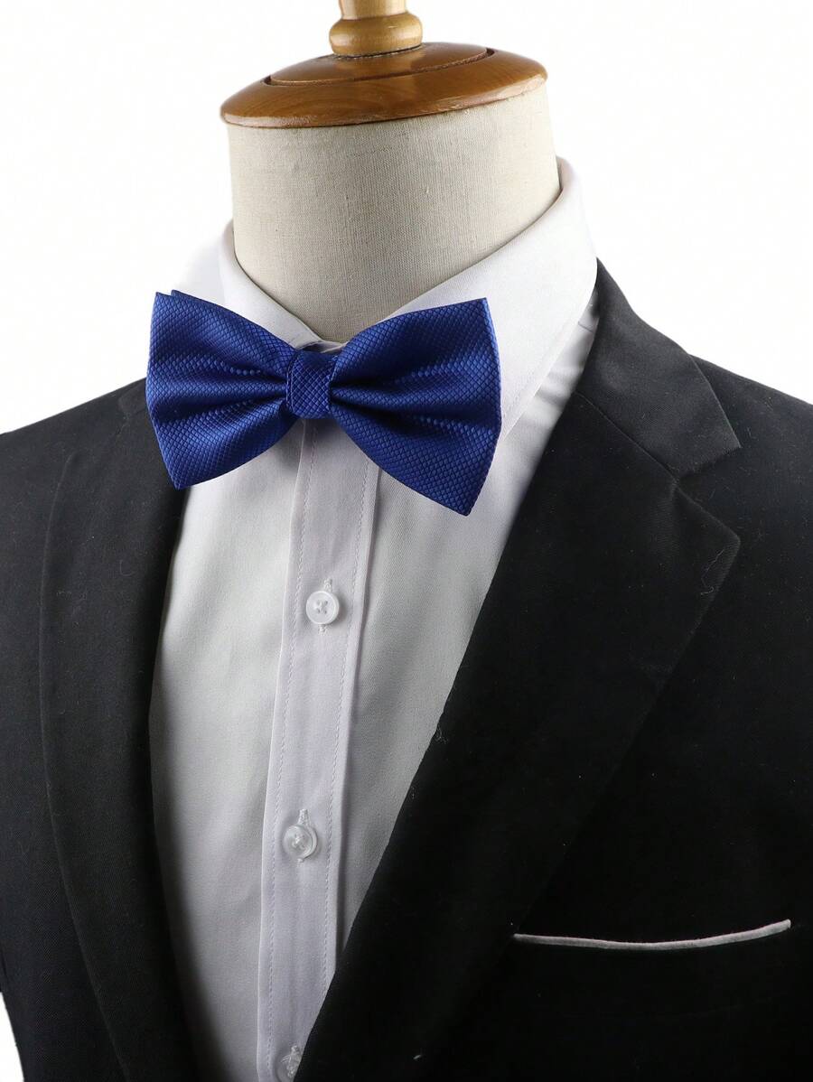 1條純色細格紋休閒萬能領帶,適用於婚禮、慶典和約會穿搭 - 寶藍色 - 查看 1