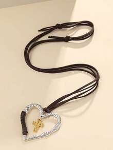 復古合金心形十字毛衣項鏈一對，簡約優雅女士項鏈 - 金黃色 - 查看 2