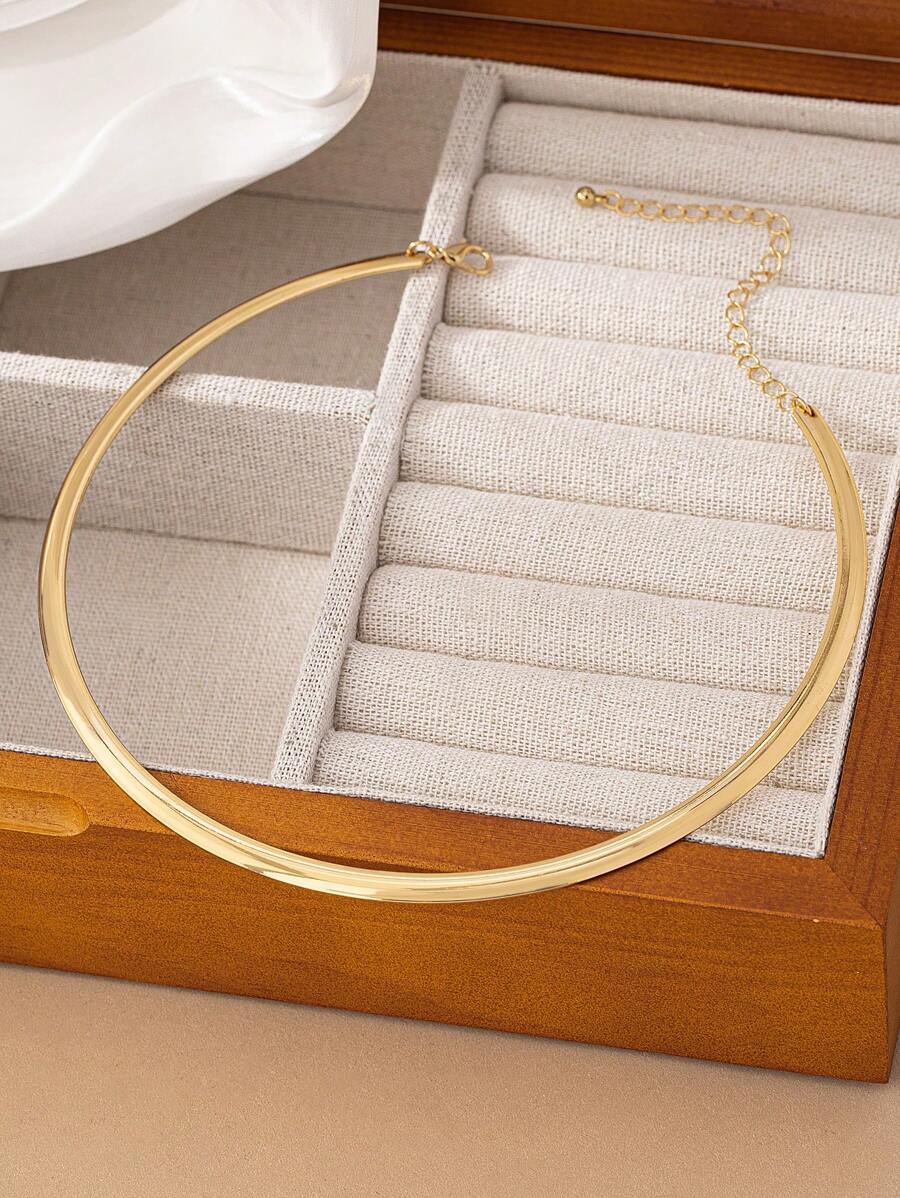 1pc Women Punk Style Elegant Geometric Iron Necklace, Choker Suitable For Party, Festival, And Daily Wear - Yellow Gold - View 1