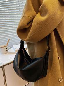 Ladies' Half-Round Black Saddle Bag Crossbody Bag