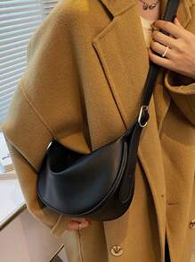 Ladies' Half-Round Black Saddle Bag Crossbody Bag