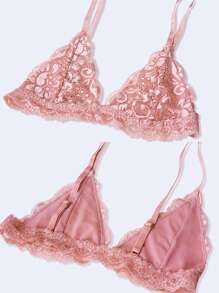 Small Chest Bras Sexy Bralette Lace Bra Thin Triangle Lingerie Wireless Women's Underwear Deep V With Backless Top Adjustable - Pink - View 5