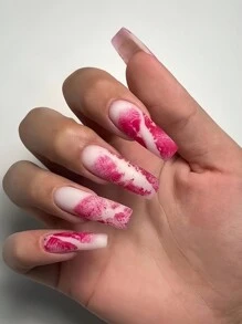 24入組浪漫粉色霧感芭蕾風格假指甲，情人節禮物+ 1支果凍膠+ 1支指甲文件，即貼式假指甲，美甲工具 - 彩色 - 查看 4