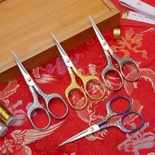 1 Piece Stainless Steel Office Scissors, Vintage Plum Blossom Handmade Paper Scissors - Gold - View 3