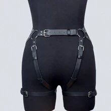 Gothic Women Leg Harness PU Leather Lingerie Body Bondage Suspenders Garter Belt Strap Adjustable - Black - View 4