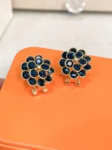 1對海軍藍水晶雙層3d花瓣耳釘耳環,優雅豪華的花卉設計,用於女性迷人的耳飾裝飾 - 彩色 - 查看 13