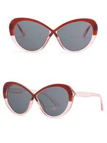 1 件装女士黑色时尚街头风格时尚眼镜，大镜框，彩色蝴蝶形镜片，十字款式，个性眼镜 - 粉色 - 查看 1